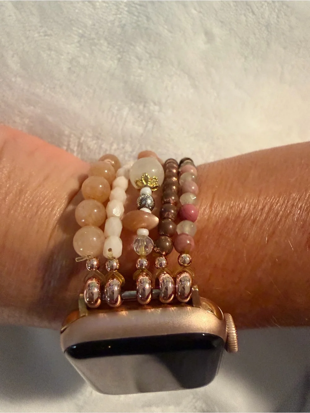 Cape Diablo Rose Gold with Pink, Cream & Gold Beaded Bracelet Band